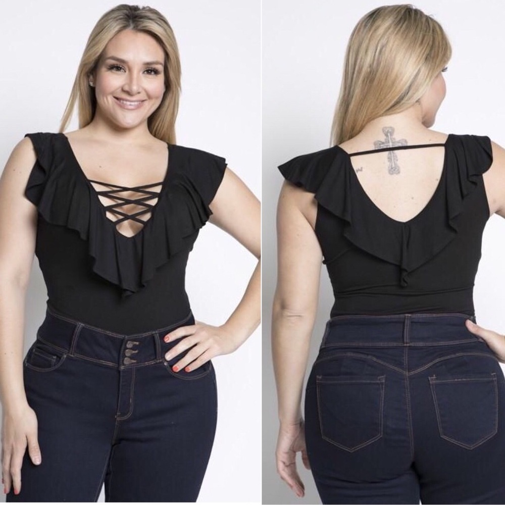 Curvy Black Lace Up Bodysuit
